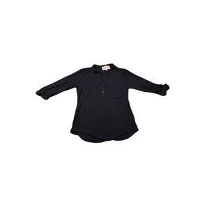 Philosophy Black Henley Tunic Top Women's Small 3/4 Sleeve Pocket Blouse
